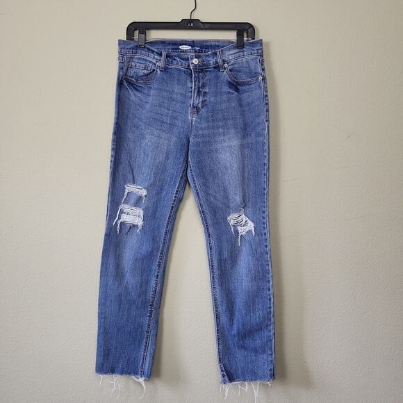 Old Navy Womens Blue High Rise Light Wash‎ Distressed Boyfriend Jeans Size 8 - Picture 1 of 12